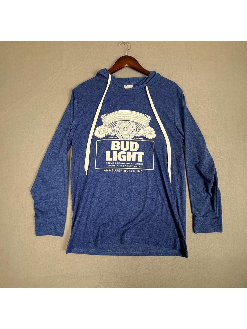 Vintage Bud Light Long Sleeve Hooded Shirt Men's Large (see measurements)